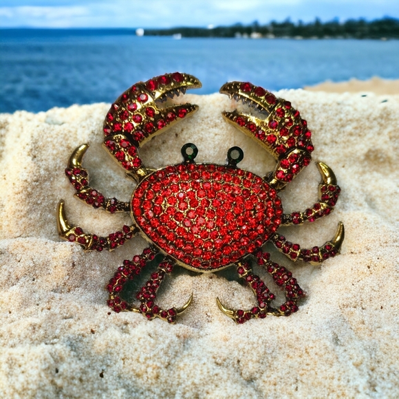 Heidi Daus Red Crystal Crab Bling Brooch - Picture 8 of 14